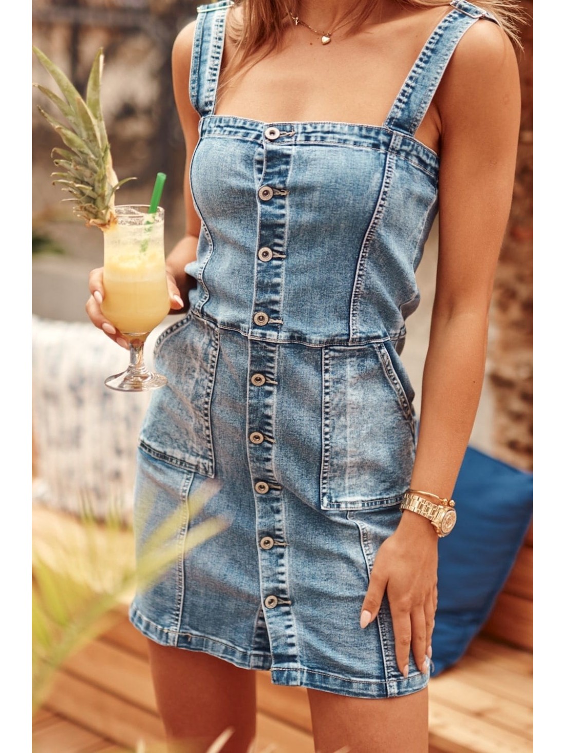 Denim dress with suspenders 9063 - Online store - Boutique